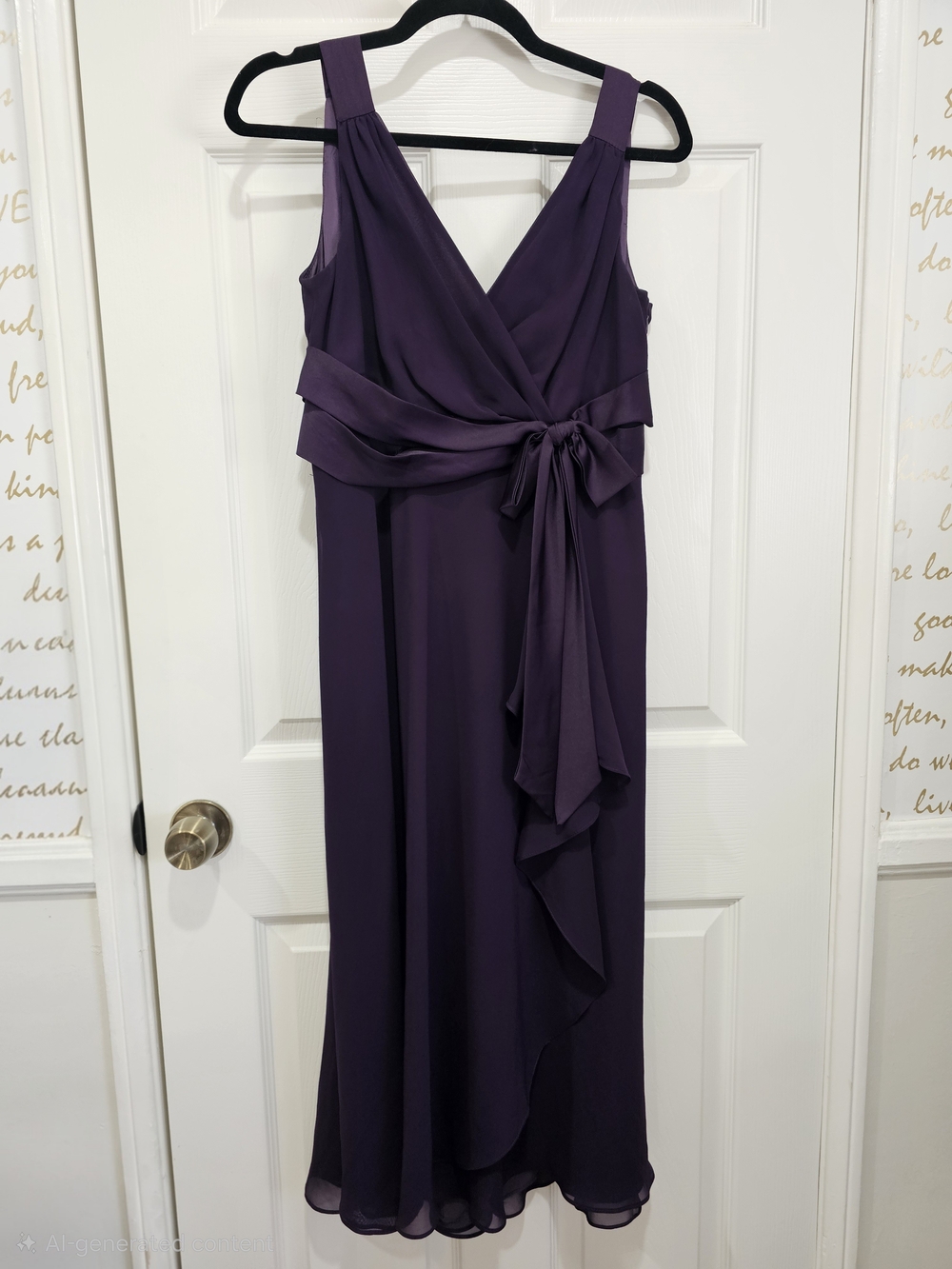 Elegant Deep Purple V-Neck Sleeveless Dress Size 8